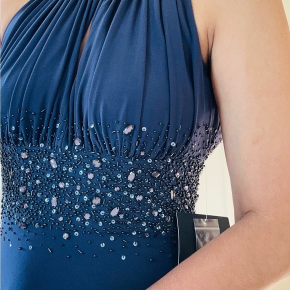 Formal party dress wedding long gown fittedpurple size 6 embellished halter neck - Picture 6 of 14